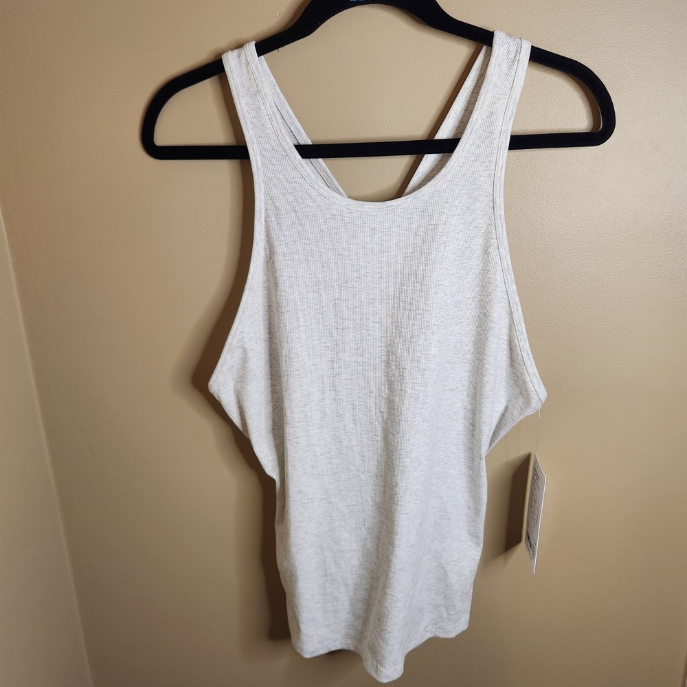 Athleta Signature Rib Y-Back Tank Top Heathered Light Grey Large NWT 768164
